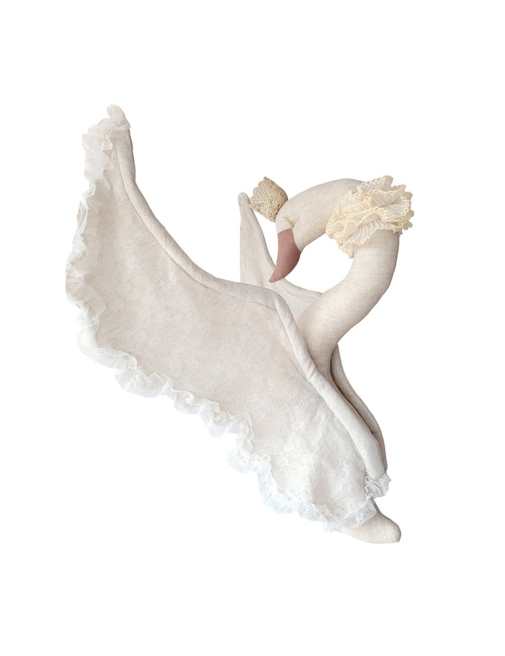 Łabędź lniany z koronką beżowy