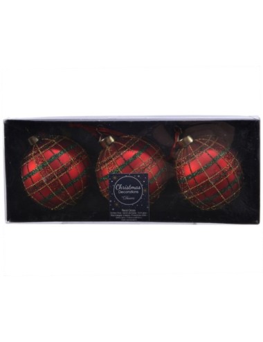 Bombka czerwona/zielona krata komplet