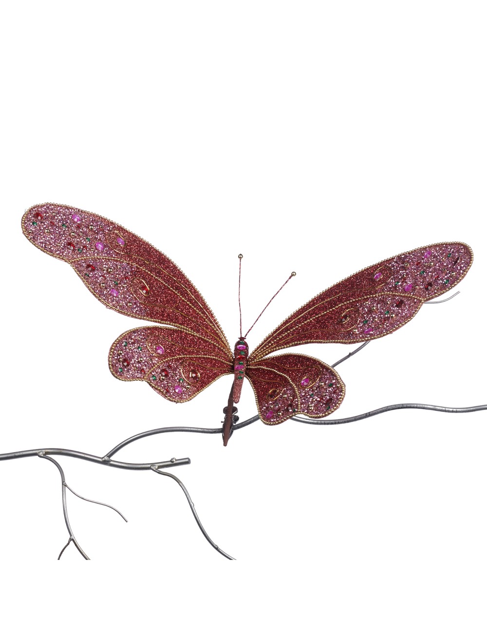 Motyl na klipsie różowy pięknie zdobiony XL