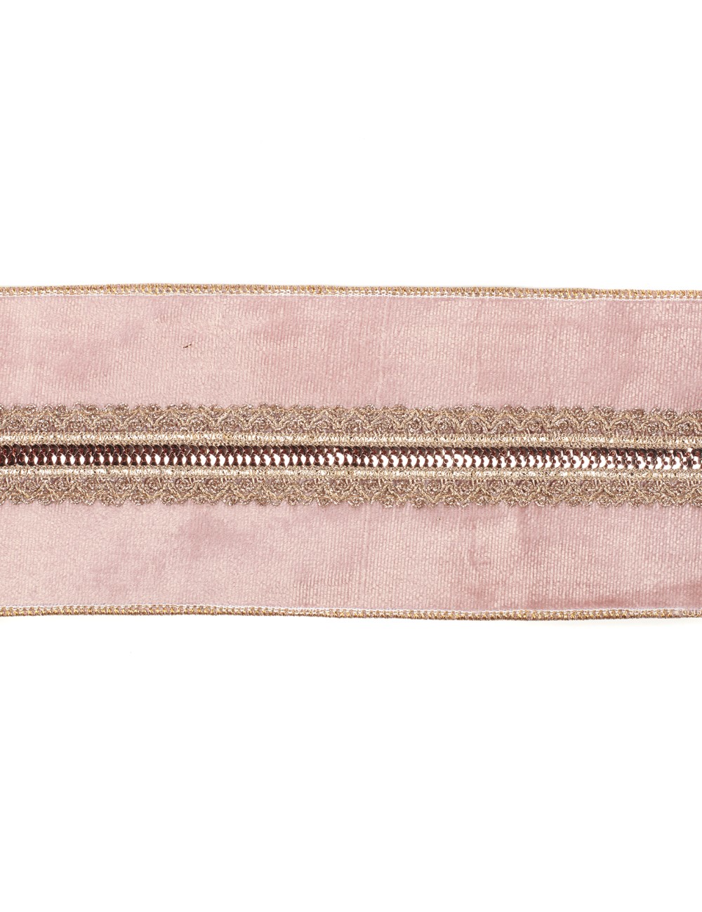 Wstążka pudrowy róż złoty z cekinami