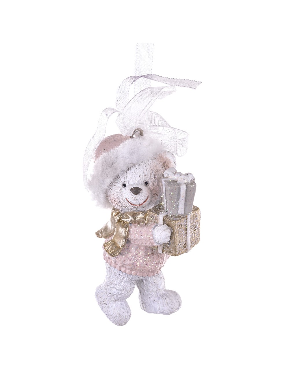 Zawieszka miś z prezentami pudrowy róż