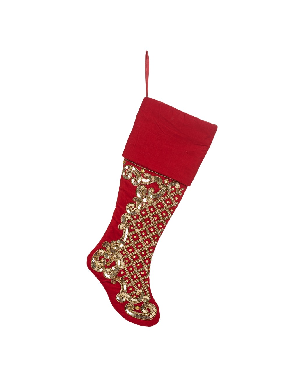 Skarpeta czerwona złoty cekin