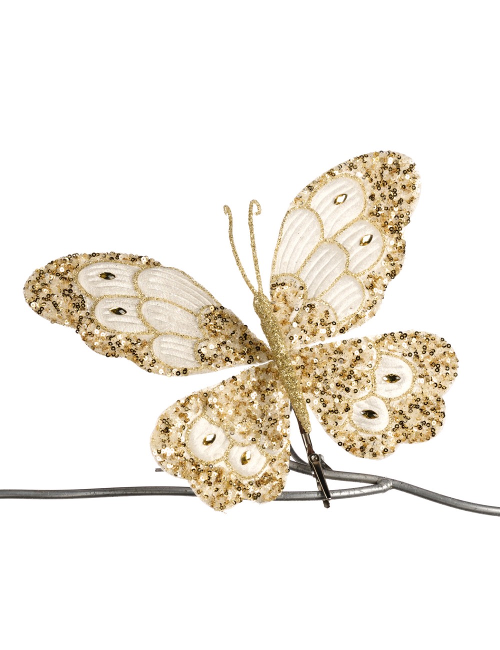 Motyl złoto -kremowy klips