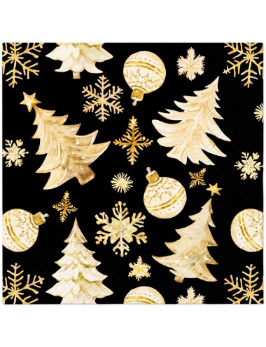 Serwetki świąteczne choinka złota czarne tło