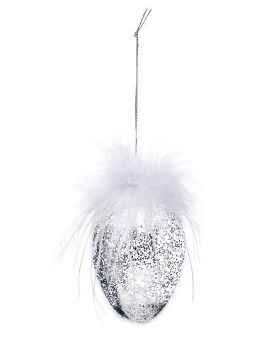Zawieszka szklana jajko srebrny brokat