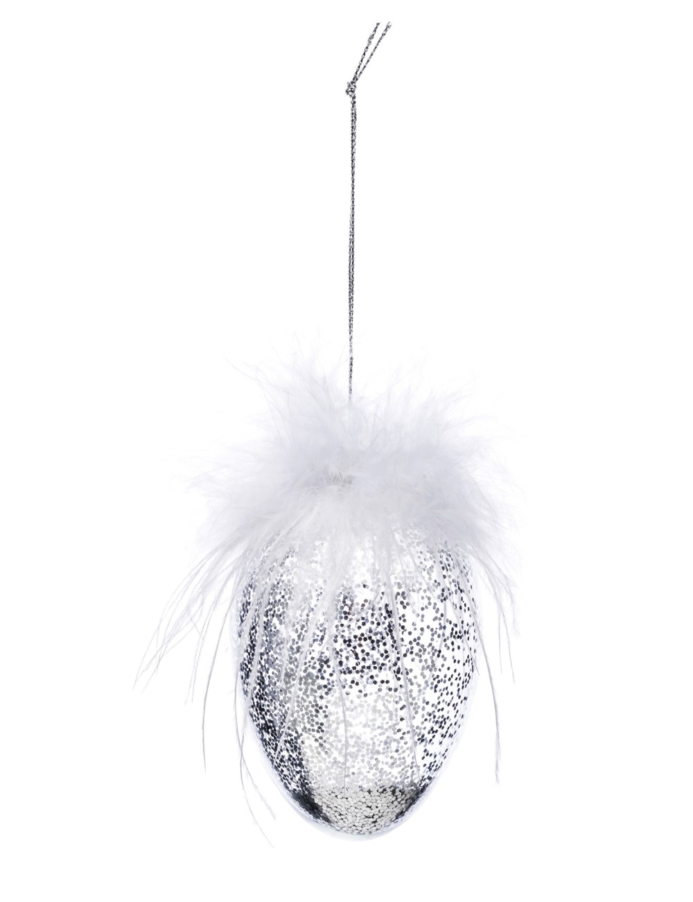 Zawieszka szklana jajko srebrny brokat