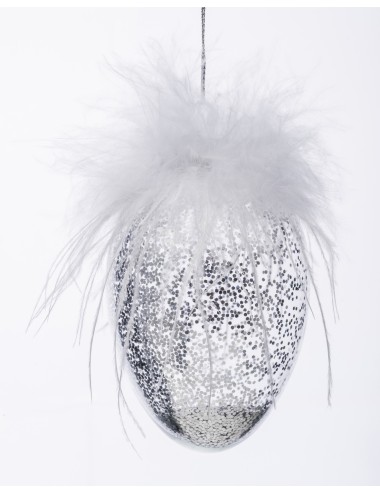 Zawieszka szklana jajko srebrny brokat