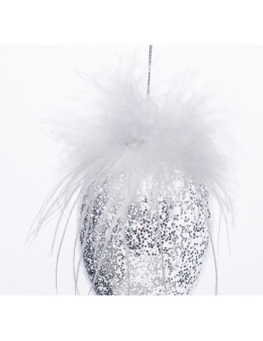 Zawieszka szklana jajko srebrny brokat