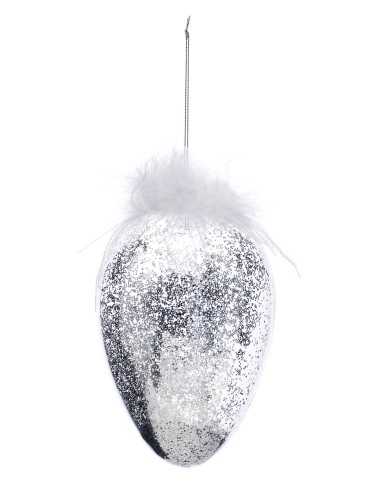 Zawieszka jajko szklane srebrny brokat duże
