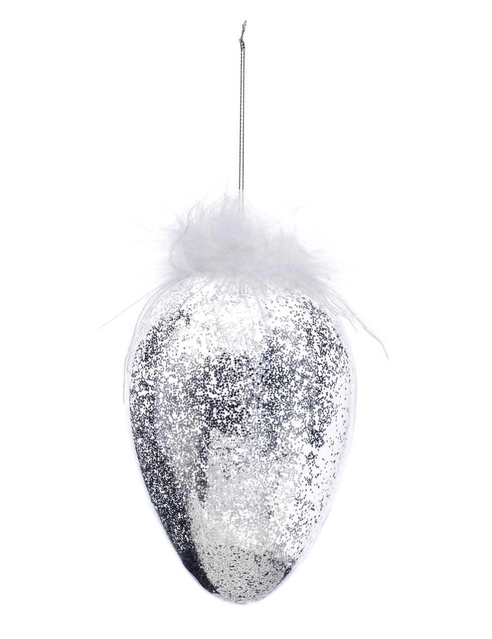 Zawieszka jajko szklane srebrny brokat duże