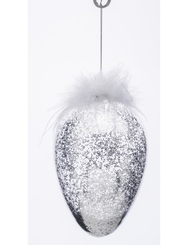 Zawieszka jajko szklane srebrny brokat duże