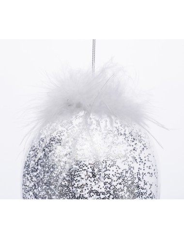 Zawieszka jajko szklane srebrny brokat duże