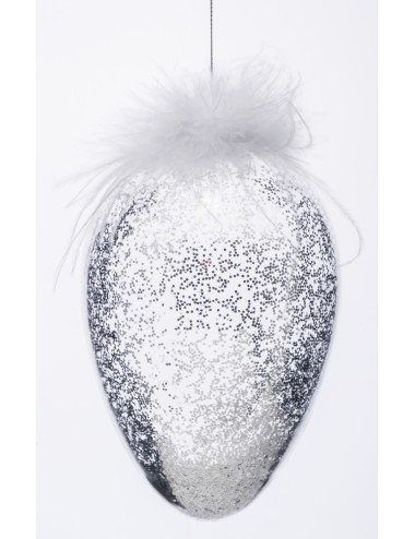 Zawieszka jajko szklane srebrny brokat duże