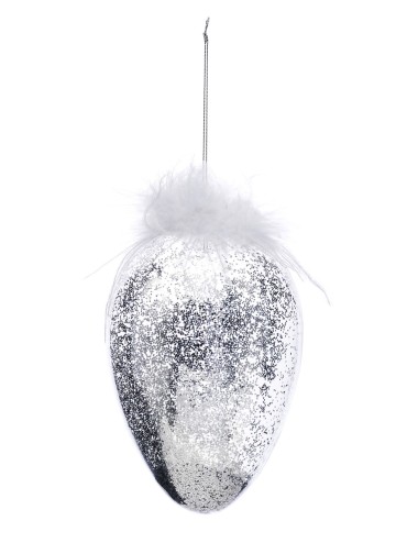 Zawieszka jajko szklane srebrny brokat duże