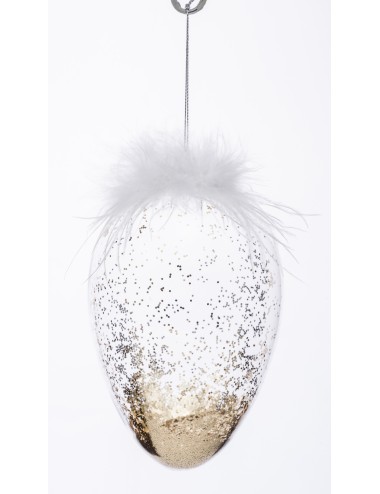 Zawieszka jajko szklane złoty brokat duże