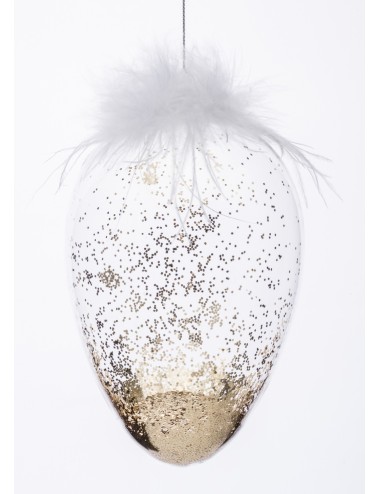 Zawieszka jajko szklane złoty brokat duże