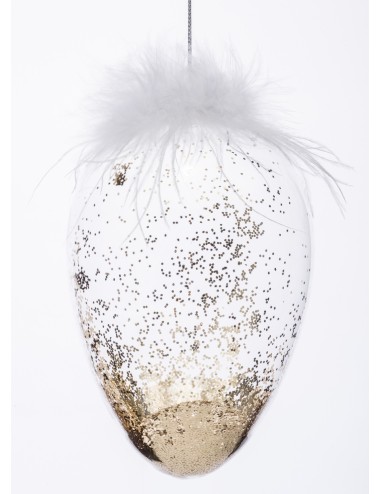 Zawieszka jajko szklane złoty brokat duże