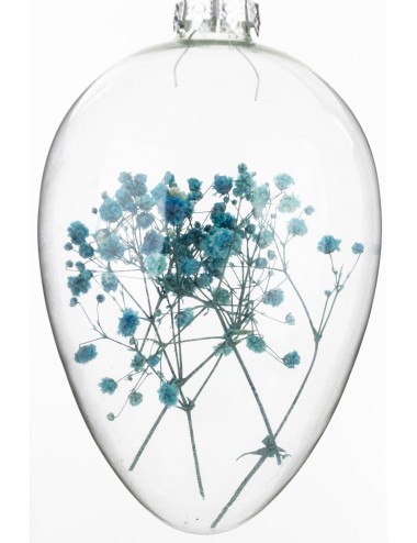 Zawieszka jajko szklane z turkusowym kwiatem