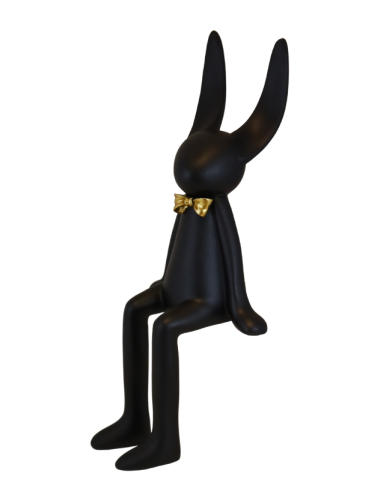 Królik ceramiczny siedzący czarny z muszką