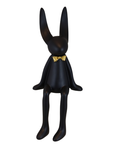 Królik ceramiczny siedzący czarny z muszką