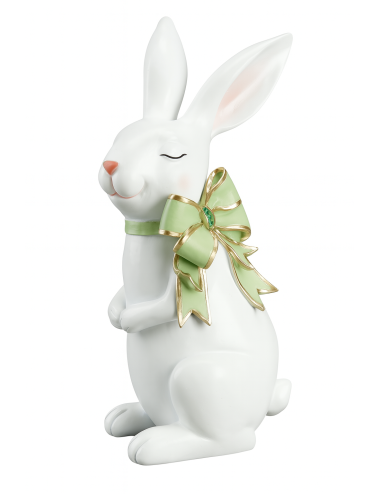 Figurka ceramiczna królik biały z kokardą zieloną