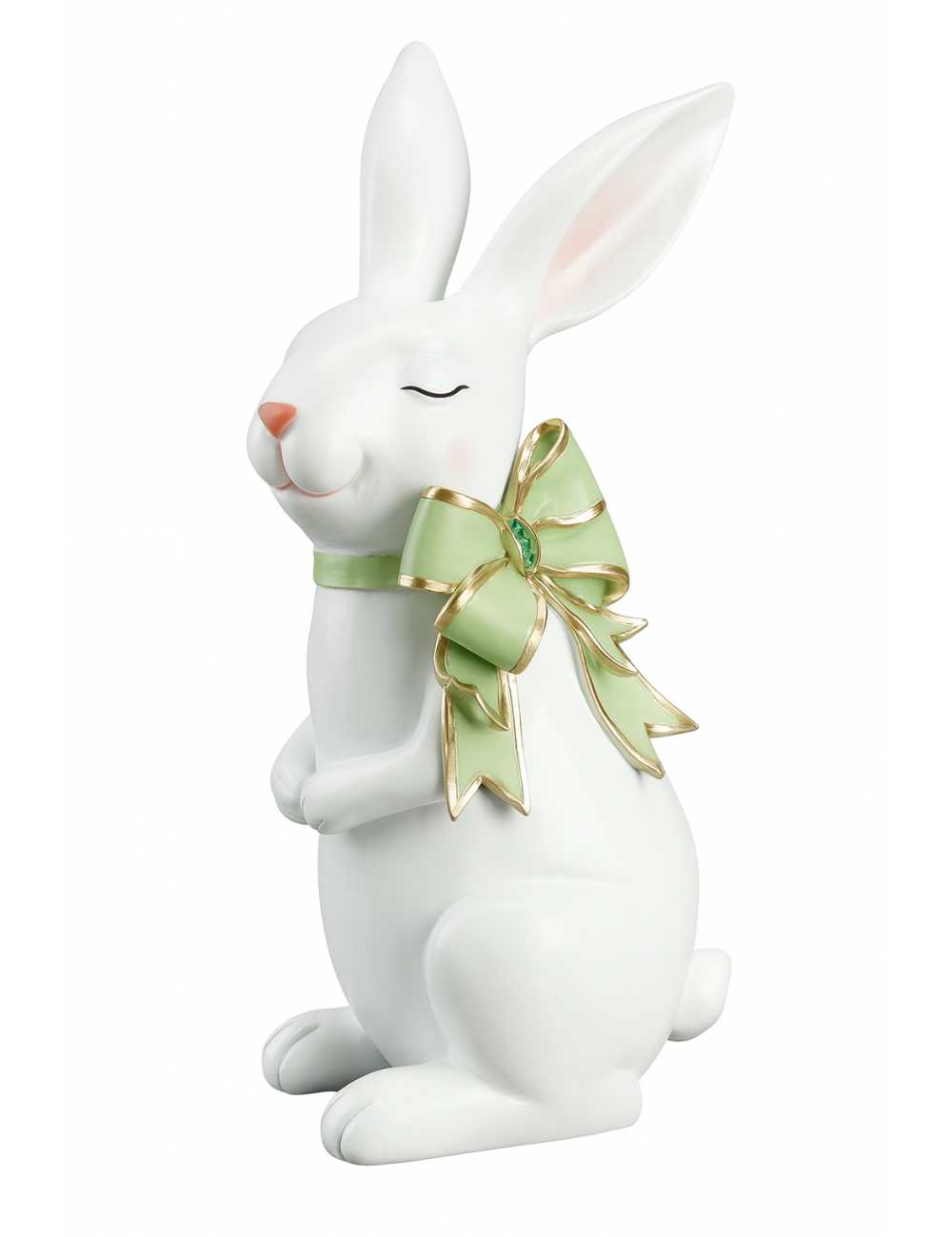 Figurka ceramiczna królik biały z kokardą zieloną