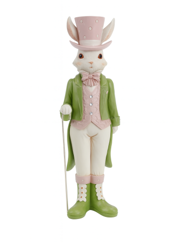 Figurka ceramiczna Pan Królik w kapeluszu z laską