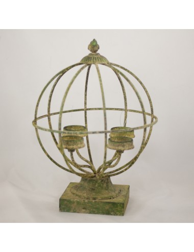 Świecznik metalowy zielony retro kula