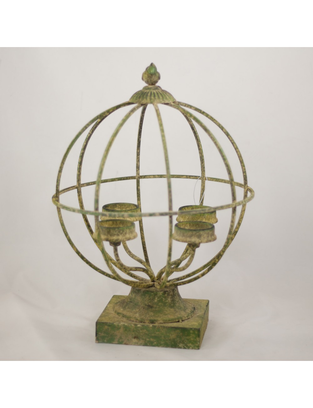 Świecznik metalowy zielony retro kula