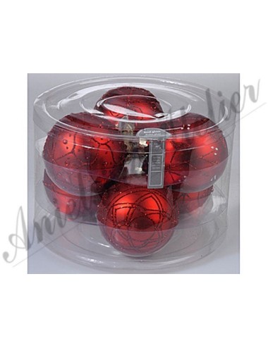 Bombki szkło czerwone brokat tuba 6 szt