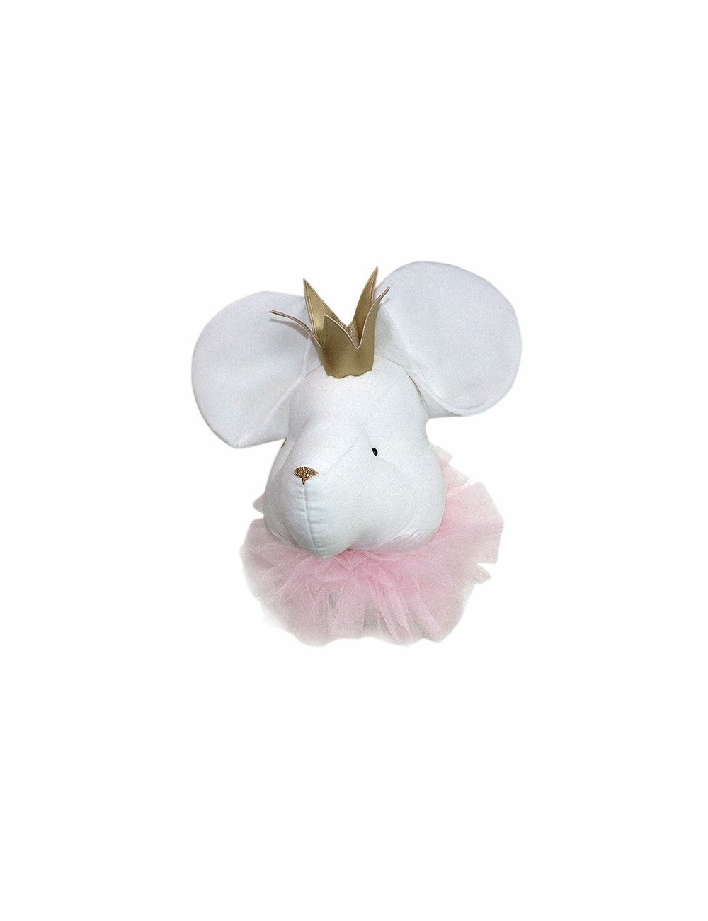 Mysz dekoracyjna na ścianę, biała ze złotą koroną