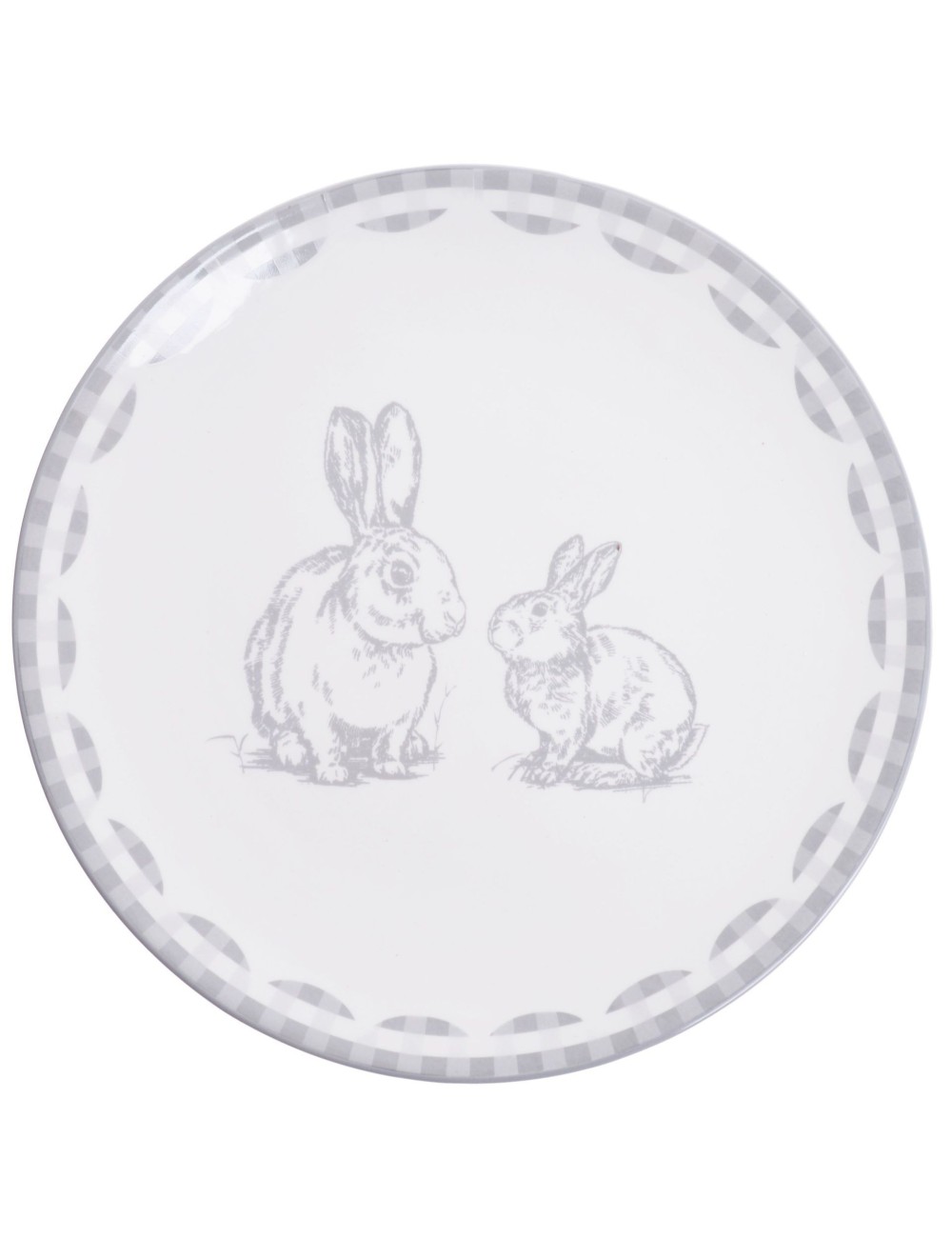 Talerz biało-szary z zajączkami średni